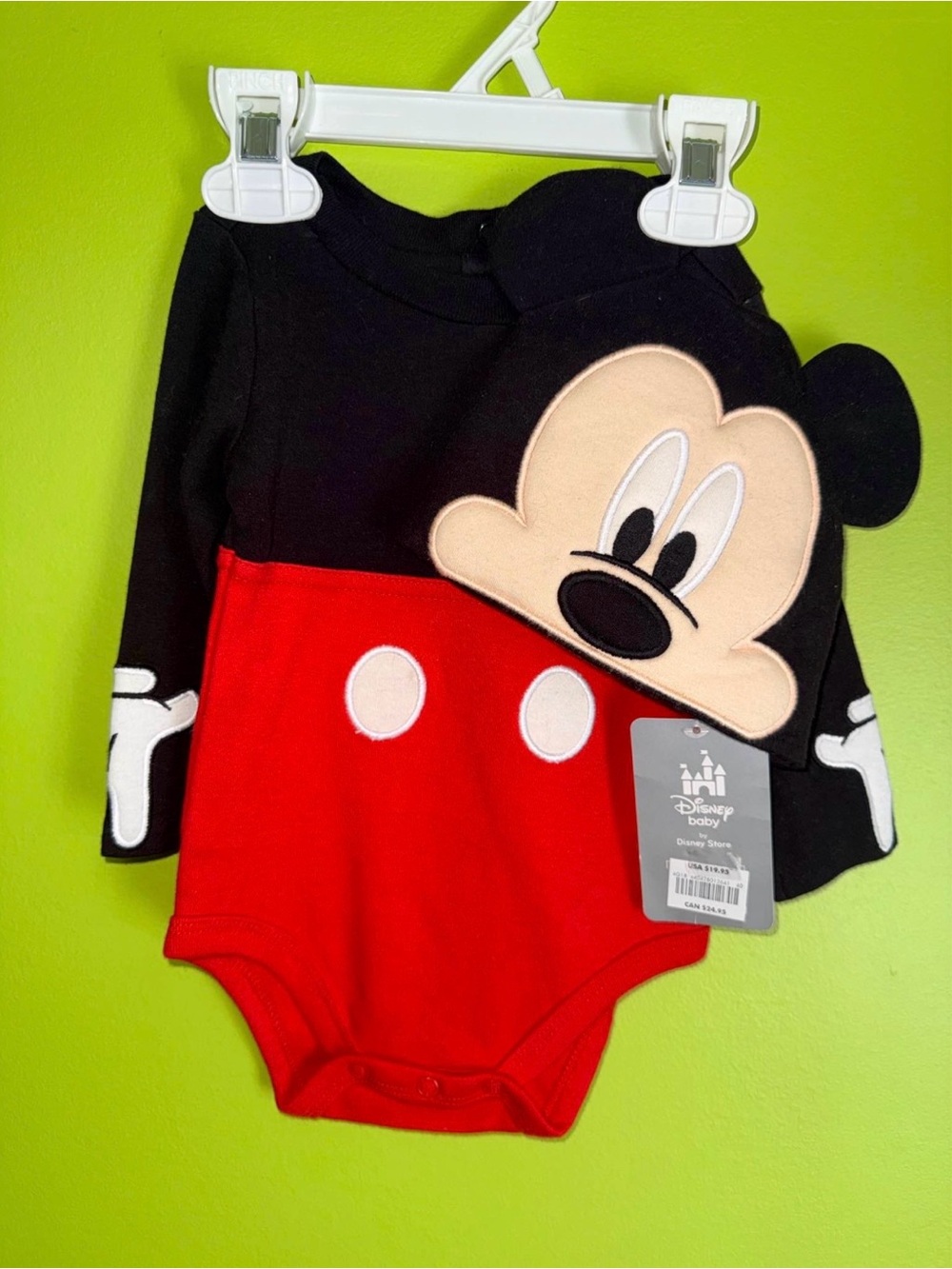 *NWT* Disney Store Mickey Mouse Baby Bodysuit & Hat Set | 6โ9M